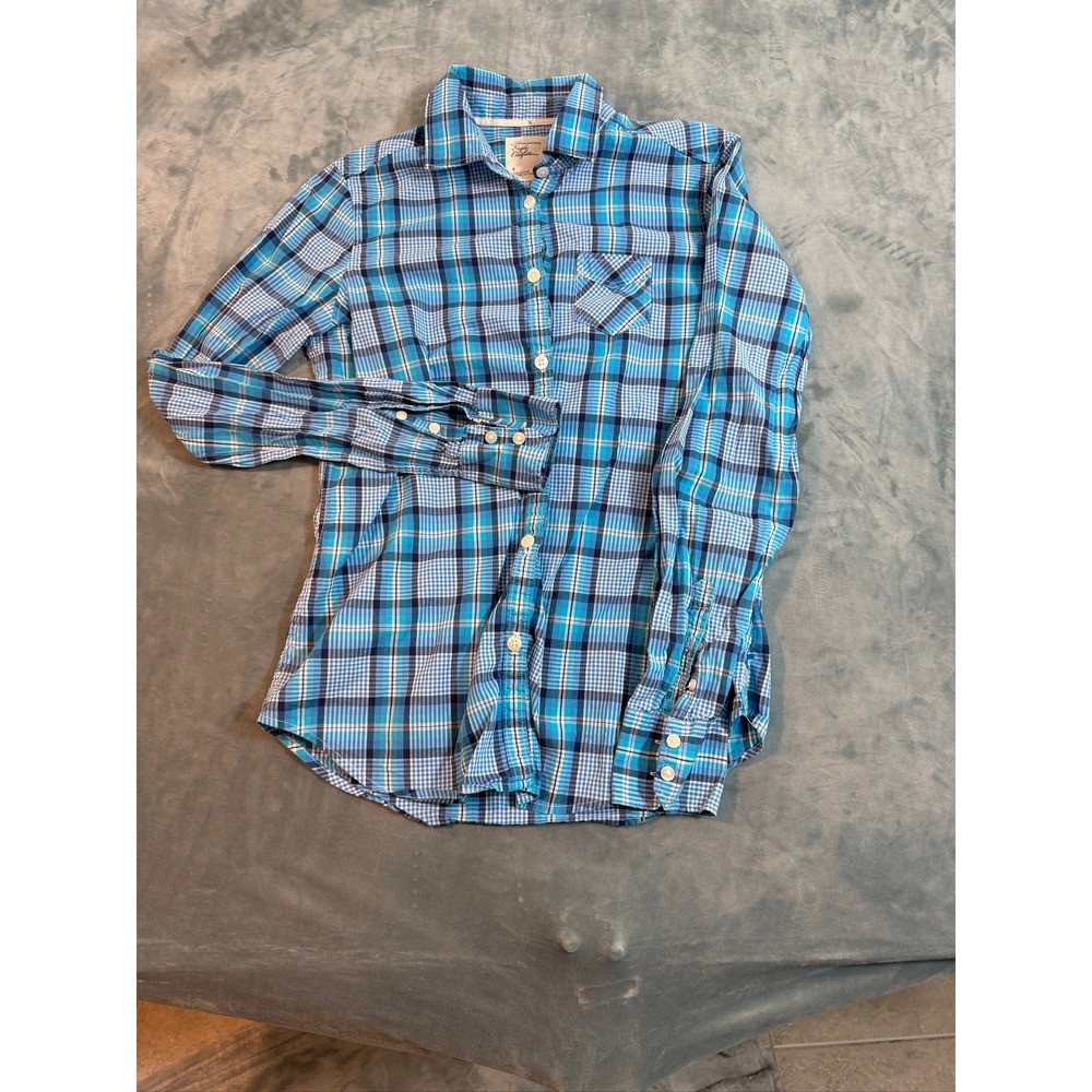 American Eagle Outfitters Blue Plaid Button Down Shirt Womens Size 4 Long Sleeve